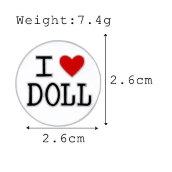 I Love Doll Round Pin or Brooch - Picture 2 of 2
